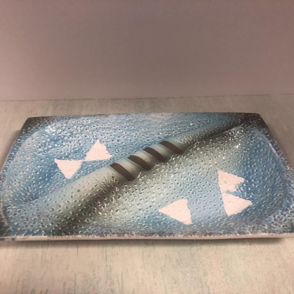 MCM Blue Ashtray with geometric detail